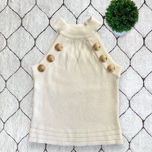 DAIMARAN Manila Crop Top Sleeveless White Gold Buttons S